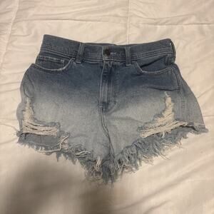 Womens Distress Blue High-Rise Short 7/28. (A1)